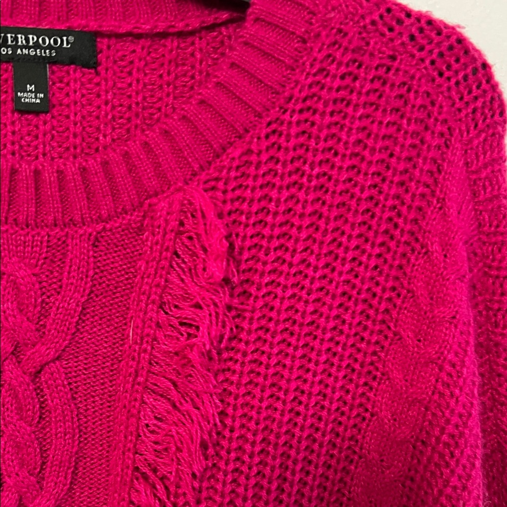 Liverpool Cable-Front Crewneck Sweater in Raspberry - Picture 8 of 8